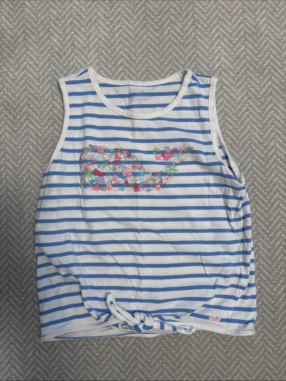 NEW Vineyard Vines Blue & White Striped Tank with Floral Whale
